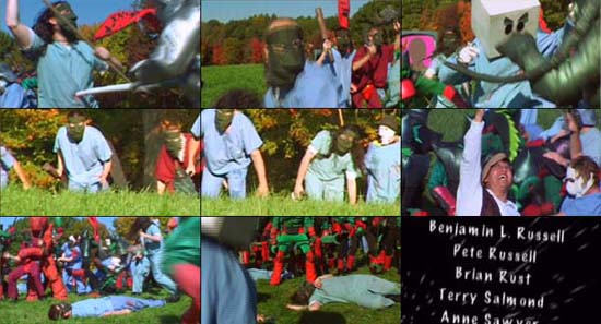 Collage of stills from 'The Swarm', a section of Kaiju Big Battel's new video, THE SHOCKING TRUTH