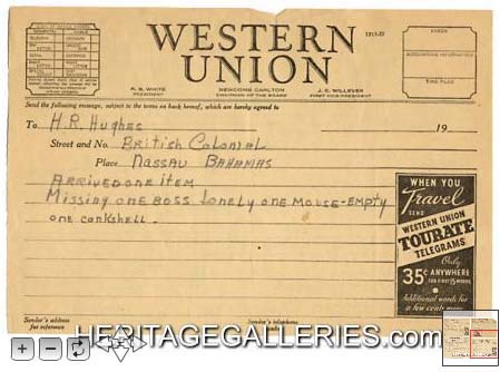 Telegram from Katherine Hepburn to Howard Hughes