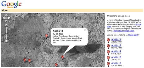 Screencap of the Google Moon interface.