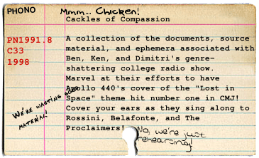 Cackles of Compassion catalogue card