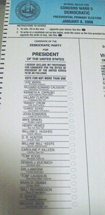Ward 5 Concord, NH Ballot: Democratic Ticket