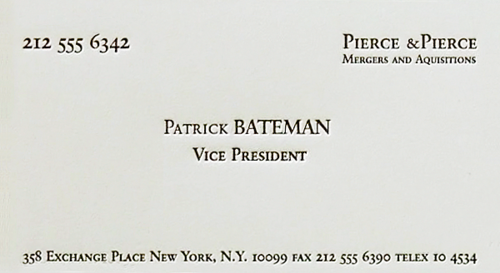 Business Card: American Pyscho: Patrick Bateman