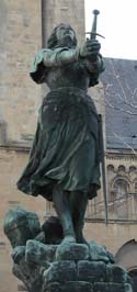 The statue of Jehanne (sans sword) as it stands in front of the Cathedral Saint Joseph