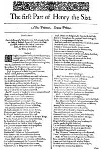 title page of 'The First part of king henry the Sixt'