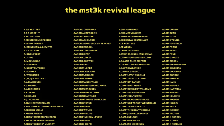 MST3K: THE REVIVAL -- Kickstarter backers