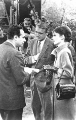 Stanley Donen speaks with Cary Grant and Audrey Hepburn behind the scenes of Charade.